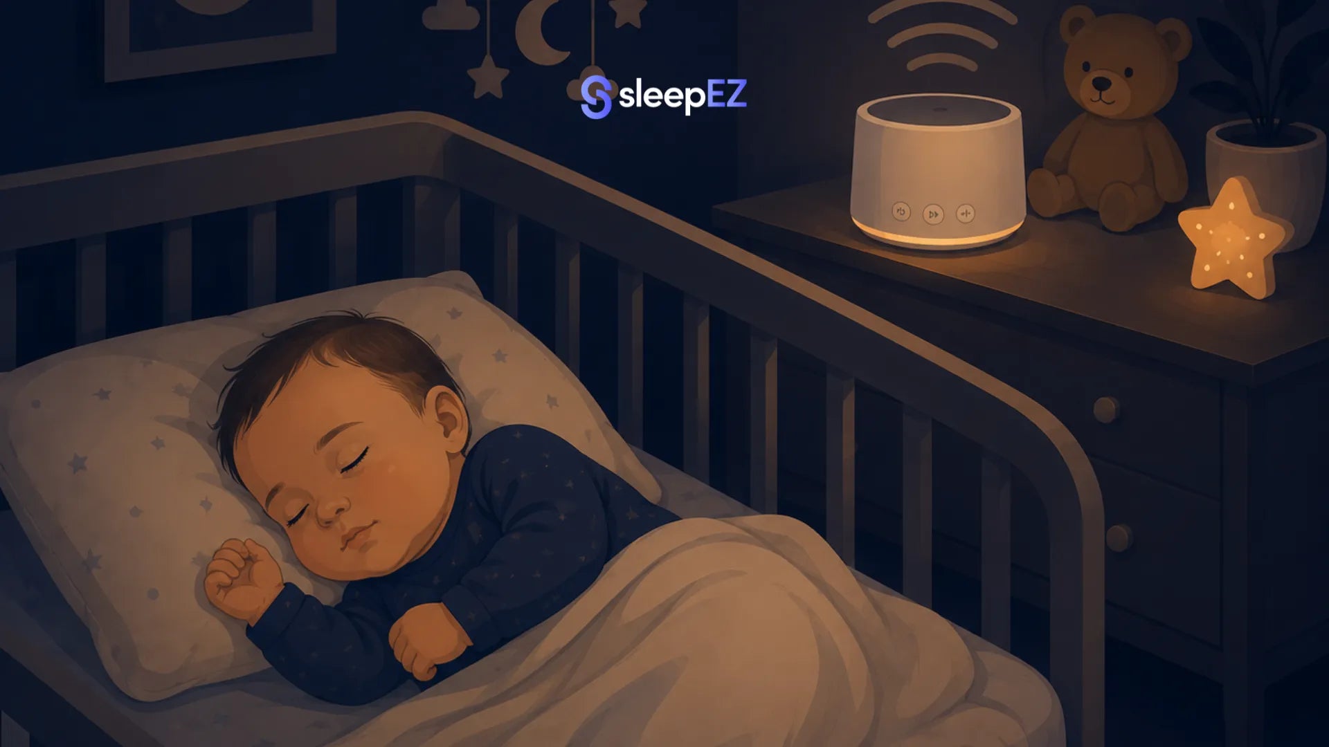 Baby sleeping with white noise machine