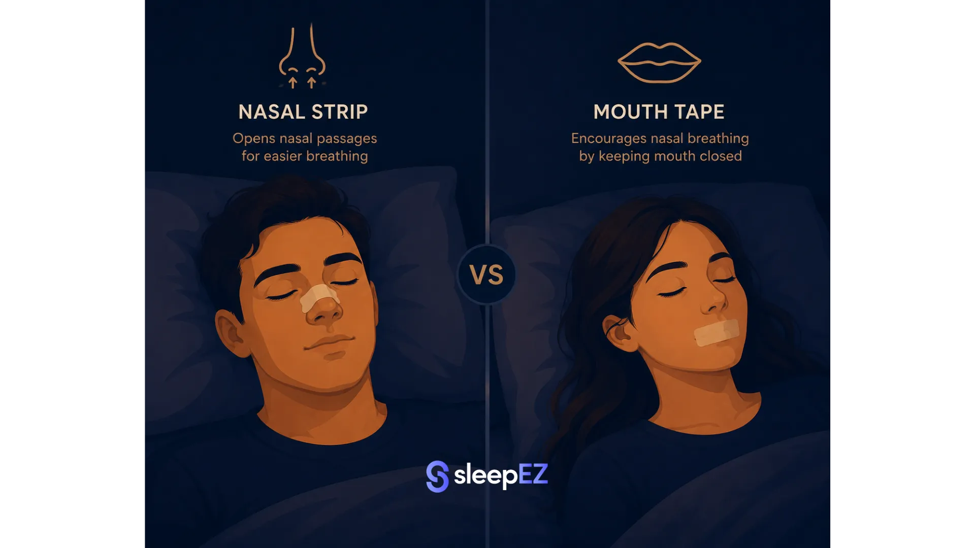 Nasal strips versus mouth tape comparison illustration
