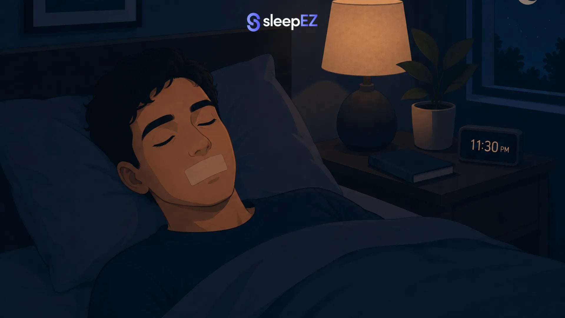 Person sleeping with mouth tape illustration